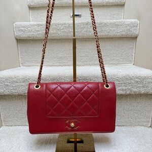 Chanel Sheepskin Quilted Medium Mademoiselle Flap Red